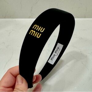 Miu Miu Black Headband with Gold Logo